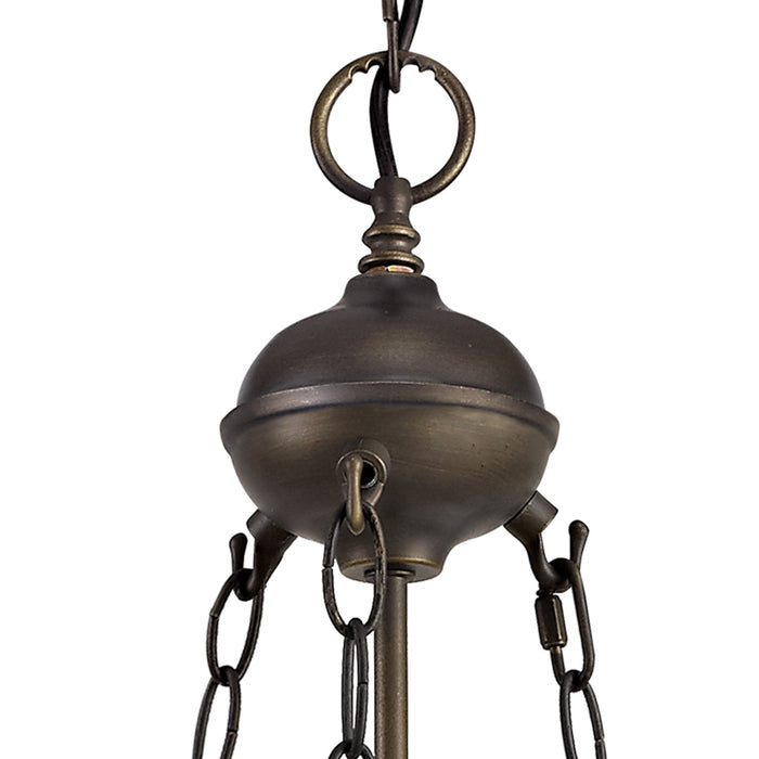 Nelson Lighting NLK02699 Umbrian 2 Light Up Lighter Pendant With 30cm Tiffany Shade Amber/Chrome/Crystal/Aged Antique Brass