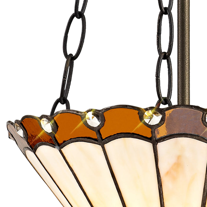 Nelson Lighting NLK02699 Umbrian 2 Light Up Lighter Pendant With 30cm Tiffany Shade Amber/Chrome/Crystal/Aged Antique Brass