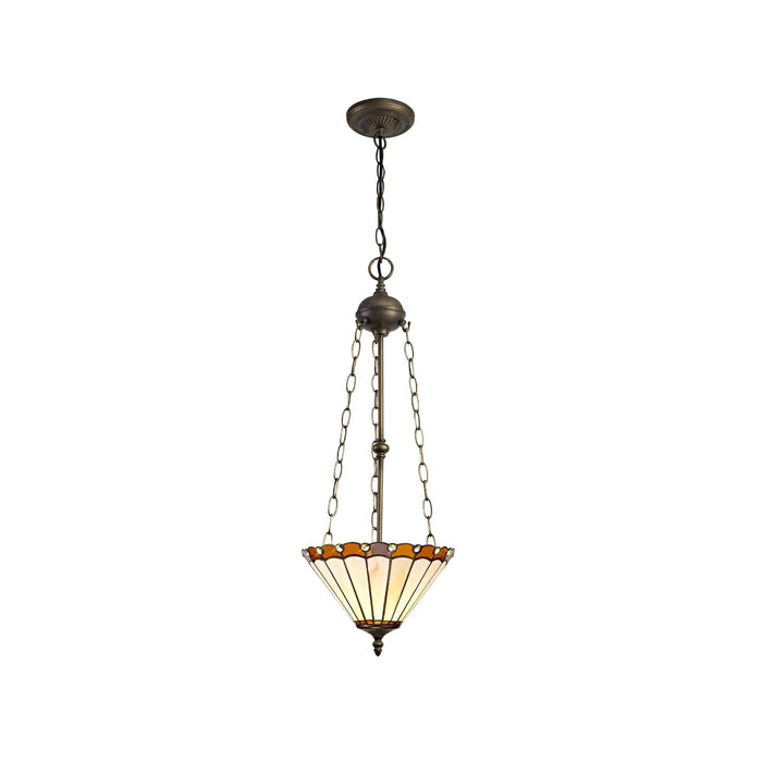 Nelson Lighting NLK02709 Umbrian 3 Light Up Lighter Pendant With 30cm Tiffany Shade Amber/Chrome/Crystal/Aged Antique Brass