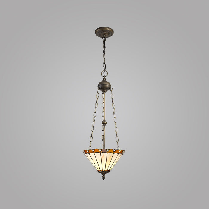 Nelson Lighting NLK02709 Umbrian 3 Light Up Lighter Pendant With 30cm Tiffany Shade Amber/Chrome/Crystal/Aged Antique Brass