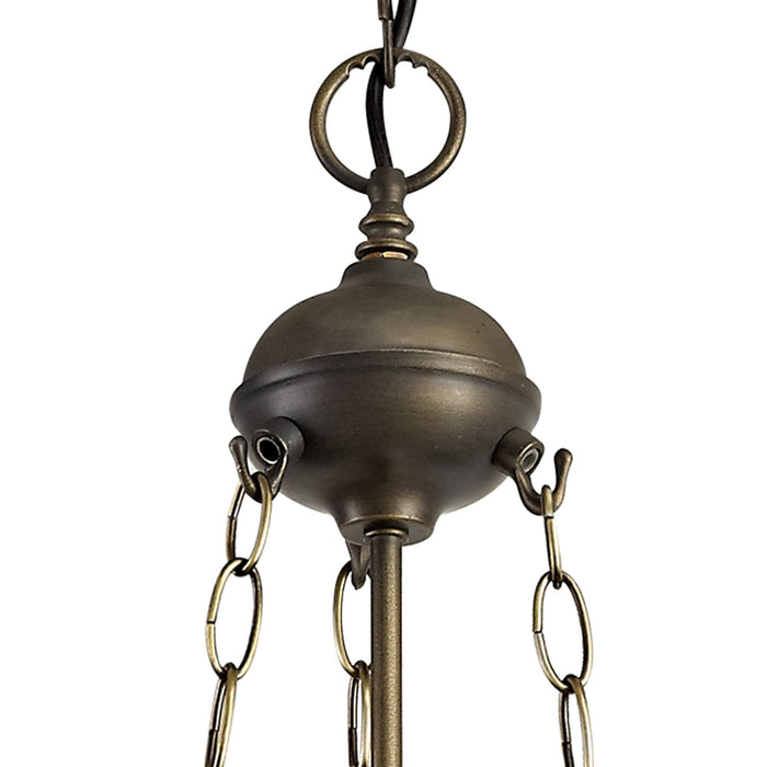 Nelson Lighting NLK02709 Umbrian 3 Light Up Lighter Pendant With 30cm Tiffany Shade Amber/Chrome/Crystal/Aged Antique Brass