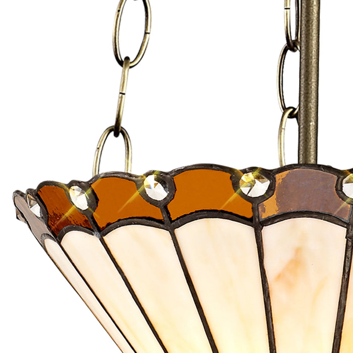 Nelson Lighting NLK02709 Umbrian 3 Light Up Lighter Pendant With 30cm Tiffany Shade Amber/Chrome/Crystal/Aged Antique Brass