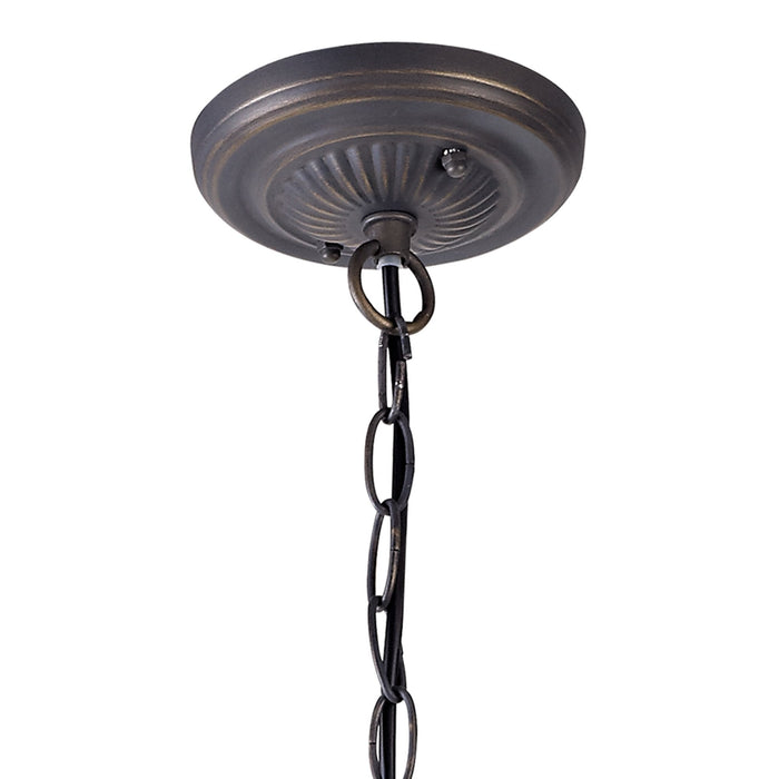 Nelson Lighting NLK02759 Umbrian 2 Light Down Lighter Pendant With 40cm Tiffany Shade Amber/Chrome/Crystal/Aged Antique Brass