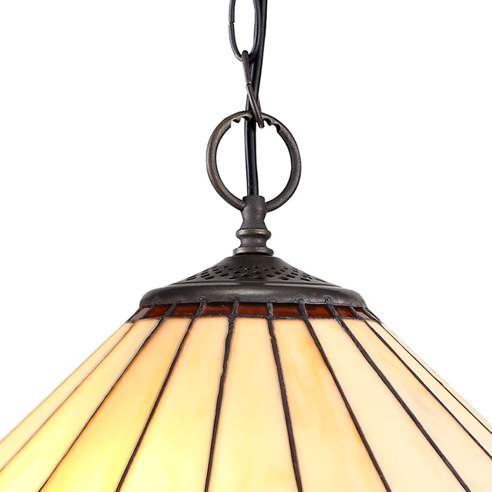 Nelson Lighting NLK02759 Umbrian 2 Light Down Lighter Pendant With 40cm Tiffany Shade Amber/Chrome/Crystal/Aged Antique Brass