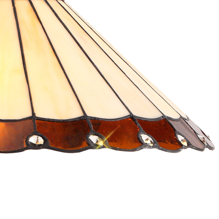 Nelson Lighting NLK02759 Umbrian 2 Light Down Lighter Pendant With 40cm Tiffany Shade Amber/Chrome/Crystal/Aged Antique Brass