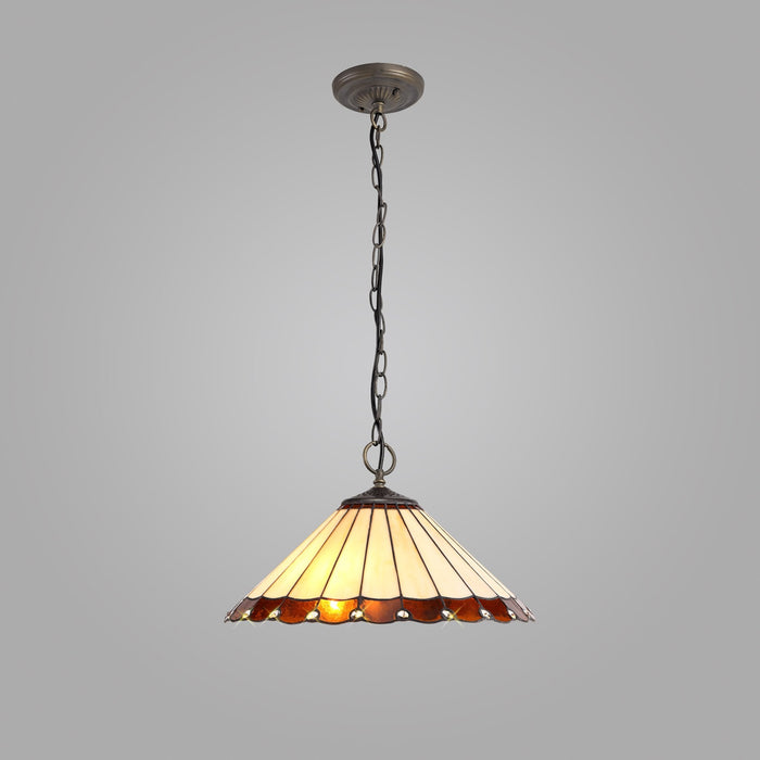 Nelson Lighting NLK02769 Umbrian 3 Light Down Lighter Pendant With 40cm Tiffany Shade Amber/Chrome/Crystal/Aged Antique Brass