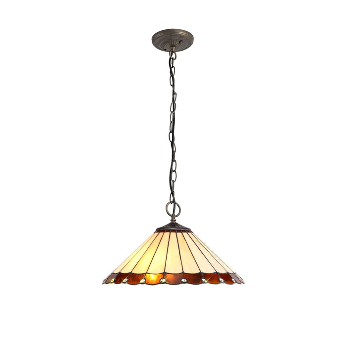 Nelson Lighting NLK02769 Umbrian 3 Light Down Lighter Pendant With 40cm Tiffany Shade Amber/Chrome/Crystal/Aged Antique Brass