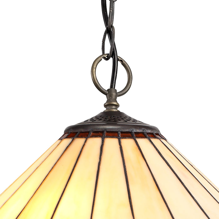 Nelson Lighting NLK02769 Umbrian 3 Light Down Lighter Pendant With 40cm Tiffany Shade Amber/Chrome/Crystal/Aged Antique Brass