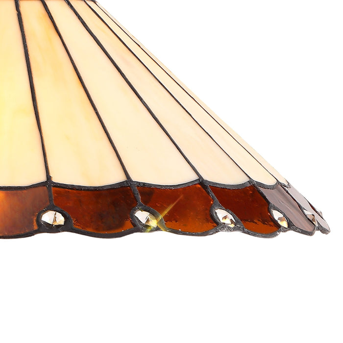 Nelson Lighting NLK02769 Umbrian 3 Light Down Lighter Pendant With 40cm Tiffany Shade Amber/Chrome/Crystal/Aged Antique Brass