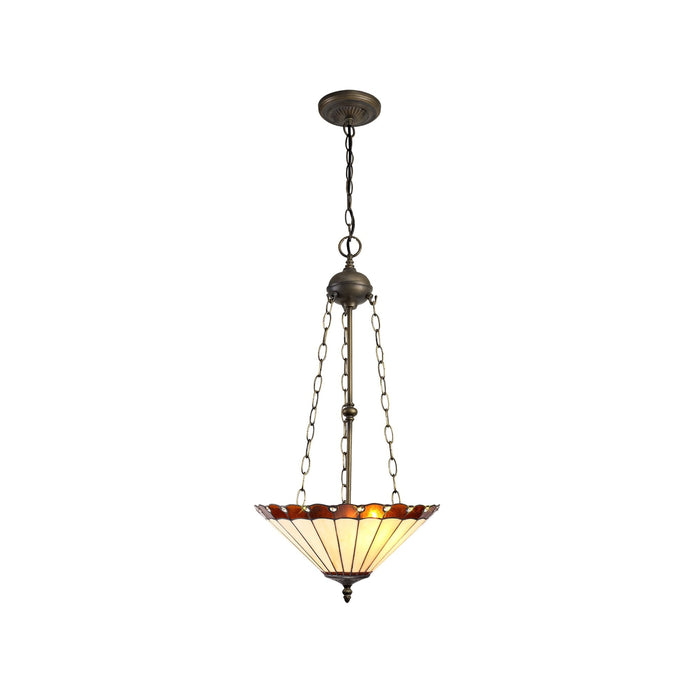 Nelson Lighting NLK02789 Umbrian 3 Light Up Lighter Pendant With 40cm Tiffany Shade Amber/Chrome/Crystal/Aged Antique Brass