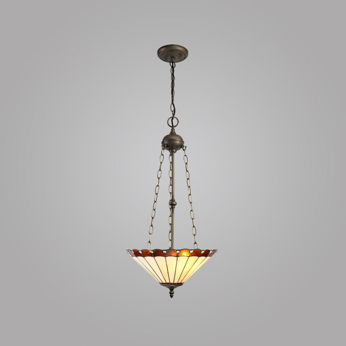 Nelson Lighting NLK02789 Umbrian 3 Light Up Lighter Pendant With 40cm Tiffany Shade Amber/Chrome/Crystal/Aged Antique Brass