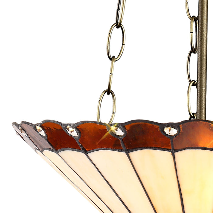 Nelson Lighting NLK02789 Umbrian 3 Light Up Lighter Pendant With 40cm Tiffany Shade Amber/Chrome/Crystal/Aged Antique Brass