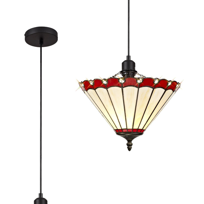 Nelson Lighting NLK02829 Umbrian 1 Light Up Lighter Pendant With 30cm Tiffany Shade Red/Chrome/Crystal/Black