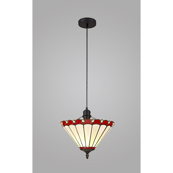 Nelson Lighting NLK02829 Umbrian 1 Light Up Lighter Pendant With 30cm Tiffany Shade Red/Chrome/Crystal/Black