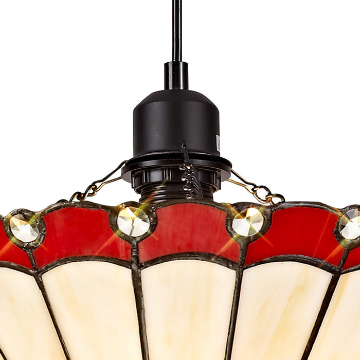 Nelson Lighting NLK02829 Umbrian 1 Light Up Lighter Pendant With 30cm Tiffany Shade Red/Chrome/Crystal/Black