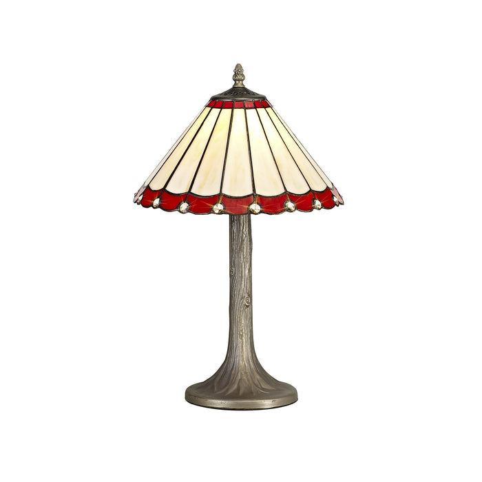 Nelson Lighting NLK02839 Umbrian 1 Light Tree Like Table Lamp With 30cm Tiffany Shade Red/Chrome/Crystal/Aged Antique Brass