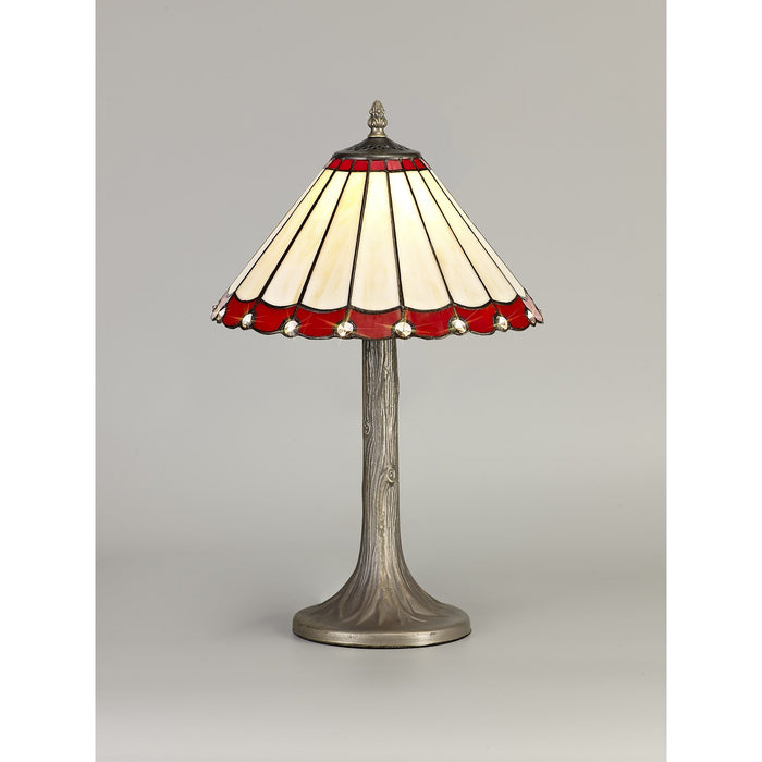 Nelson Lighting NLK02839 Umbrian 1 Light Tree Like Table Lamp With 30cm Tiffany Shade Red/Chrome/Crystal/Aged Antique Brass