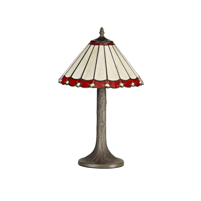 Nelson Lighting NLK02839 Umbrian 1 Light Tree Like Table Lamp With 30cm Tiffany Shade Red/Chrome/Crystal/Aged Antique Brass