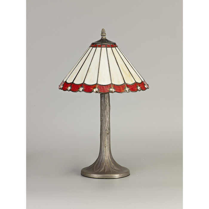 Nelson Lighting NLK02839 Umbrian 1 Light Tree Like Table Lamp With 30cm Tiffany Shade Red/Chrome/Crystal/Aged Antique Brass