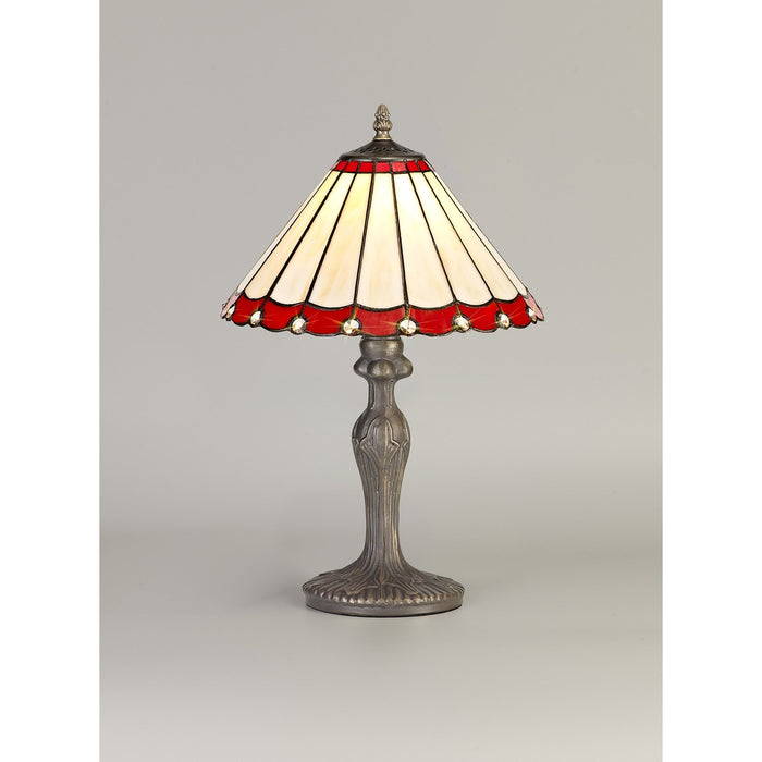 Nelson Lighting NLK02849 Umbrian 1 Light Curved Table Lamp With 30cm Tiffany Shade Red/Chrome/Crystal/Aged Antique Brass