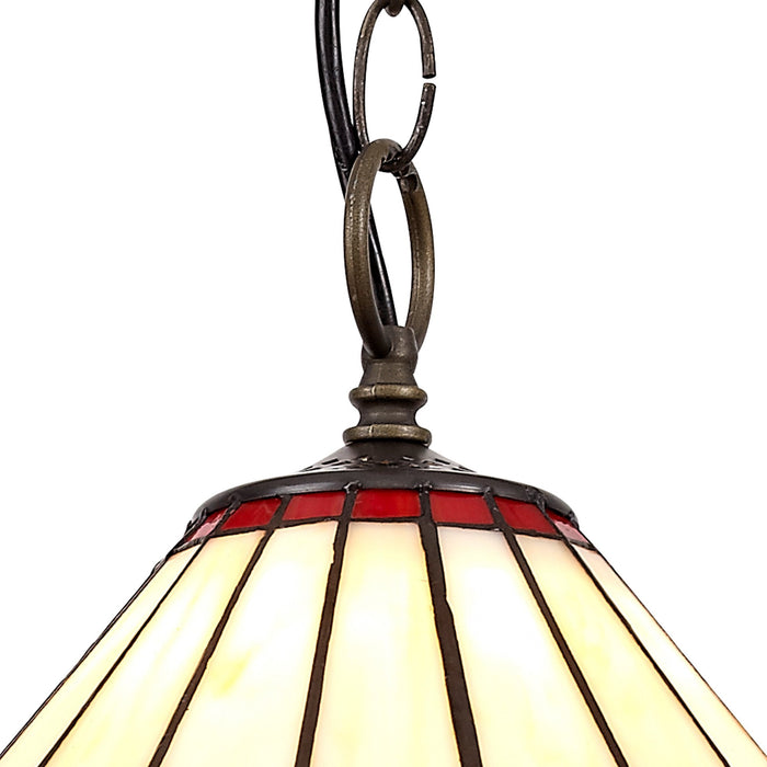 Nelson Lighting NLK02869 Umbrian 1 Light Down Lighter Pendant With 30cm Tiffany Shade Red/Chrome/Crystal/Aged Antique Brass