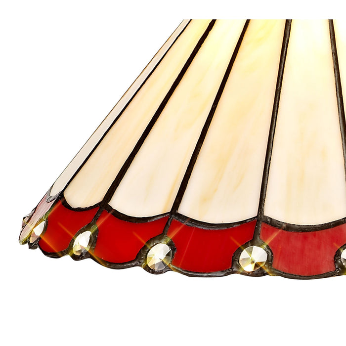Nelson Lighting NLK02869 Umbrian 1 Light Down Lighter Pendant With 30cm Tiffany Shade Red/Chrome/Crystal/Aged Antique Brass