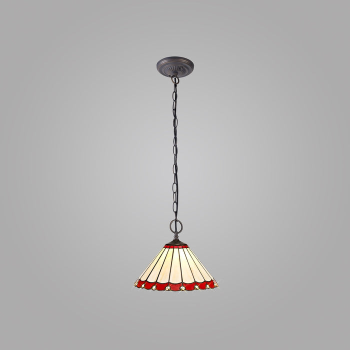 Nelson Lighting NLK02879 Umbrian 2 Light Down Lighter Pendant With 30cm Tiffany Shade Red/Chrome/Crystal/Aged Antique Brass