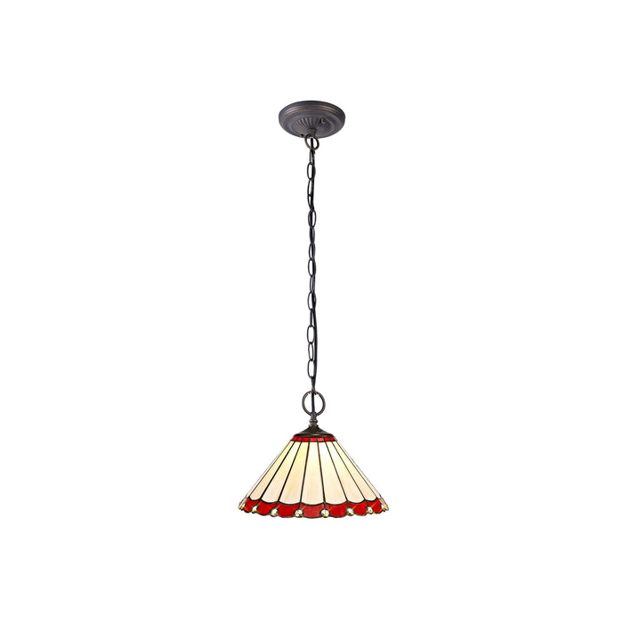 Nelson Lighting NLK02879 Umbrian 2 Light Down Lighter Pendant With 30cm Tiffany Shade Red/Chrome/Crystal/Aged Antique Brass