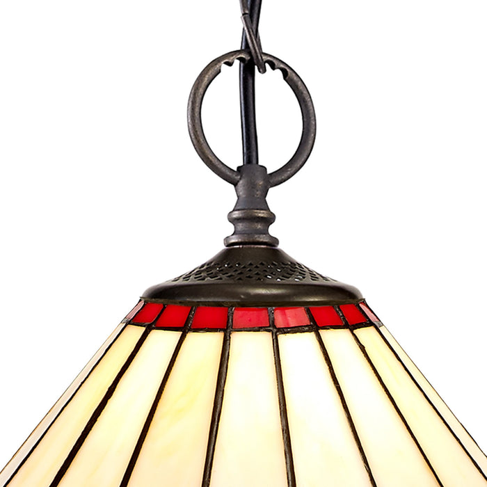 Nelson Lighting NLK02879 Umbrian 2 Light Down Lighter Pendant With 30cm Tiffany Shade Red/Chrome/Crystal/Aged Antique Brass