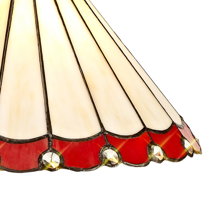 Nelson Lighting NLK02879 Umbrian 2 Light Down Lighter Pendant With 30cm Tiffany Shade Red/Chrome/Crystal/Aged Antique Brass