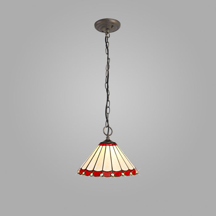 Nelson Lighting NLK02889 Umbrian 3 Light Down Lighter Pendant With 30cm Tiffany Shade Red/Chrome/Crystal/Aged Antique Brass