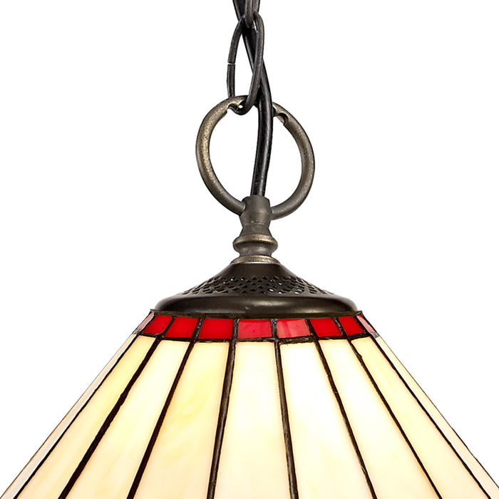 Nelson Lighting NLK02889 Umbrian 3 Light Down Lighter Pendant With 30cm Tiffany Shade Red/Chrome/Crystal/Aged Antique Brass