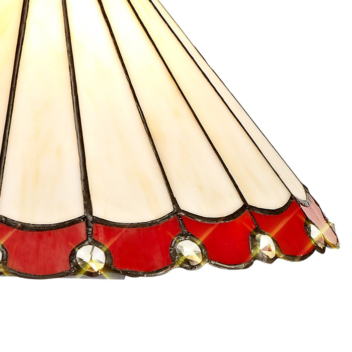 Nelson Lighting NLK02889 Umbrian 3 Light Down Lighter Pendant With 30cm Tiffany Shade Red/Chrome/Crystal/Aged Antique Brass