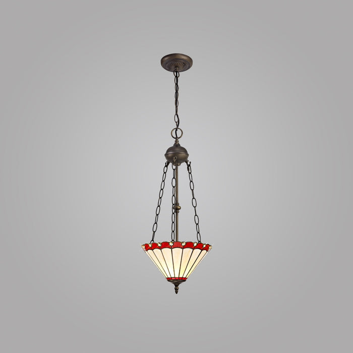 Nelson Lighting NLK02919 Umbrian 2 Light Up Lighter Pendant With 30cm Tiffany Shade Red/Chrome/Crystal/Aged Antique Brass