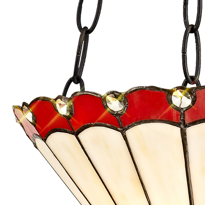 Nelson Lighting NLK02919 Umbrian 2 Light Up Lighter Pendant With 30cm Tiffany Shade Red/Chrome/Crystal/Aged Antique Brass