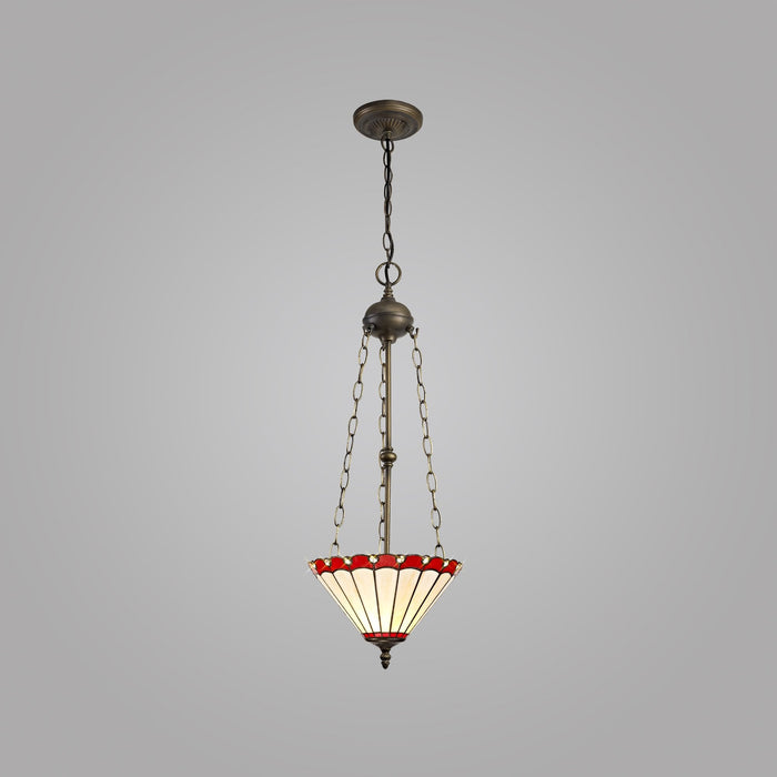 Nelson Lighting NLK02929 Umbrian 3 Light Up Lighter Pendant With 30cm Tiffany Shade Red/Chrome/Crystal/Aged Antique Brass