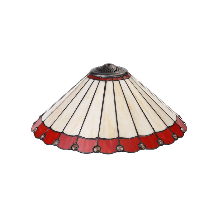 Nelson Lighting NLK02949 Umbrian 2 Light Curved Table Lamp With 40cm Tiffany Shade Red/Chrome/Crystal/Aged Antique Brass