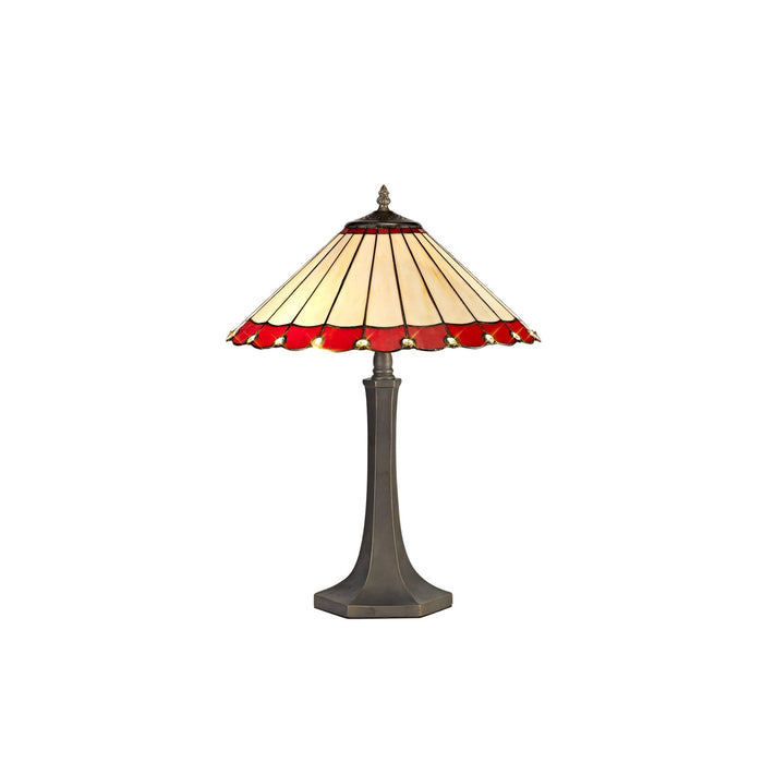 Nelson Lighting NLK02959 Umbrian 2 Light Octagonal Table Lamp With 40cm Tiffany Shade Red/Chrome/Crystal/Aged Antique Brass