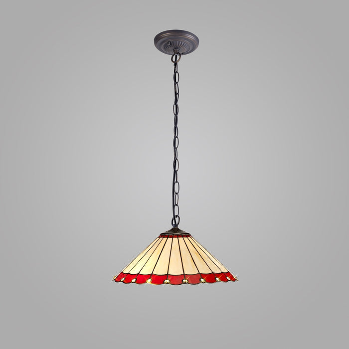 Nelson Lighting NLK02969 Umbrian 1 Light Down Lighter Pendant With 40cm Tiffany Shade Red/Chrome/Crystal/Aged Antique Brass