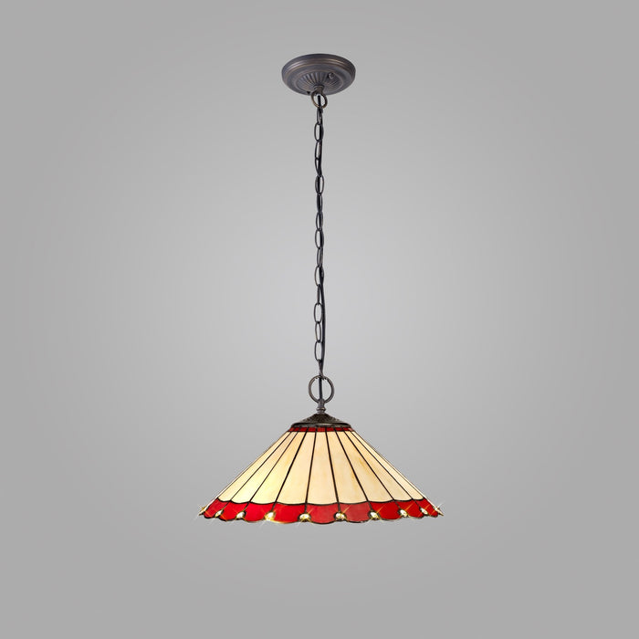 Nelson Lighting NLK02979 Umbrian 2 Light Down Lighter Pendant With 40cm Tiffany Shade Red/Chrome/Crystal/Aged Antique Brass