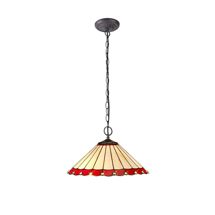 Nelson Lighting NLK02979 Umbrian 2 Light Down Lighter Pendant With 40cm Tiffany Shade Red/Chrome/Crystal/Aged Antique Brass