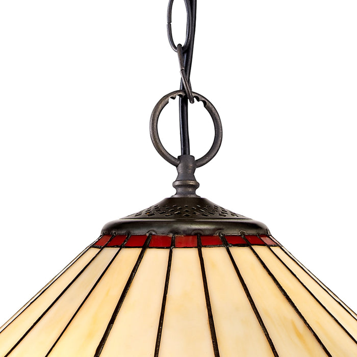 Nelson Lighting NLK02979 Umbrian 2 Light Down Lighter Pendant With 40cm Tiffany Shade Red/Chrome/Crystal/Aged Antique Brass