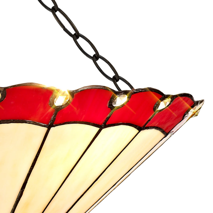 Nelson Lighting NLK02999 Umbrian 3 Light Semi Ceiling With 40cm Tiffany Shade Red/Chrome/Crystal/Aged Antique Brass