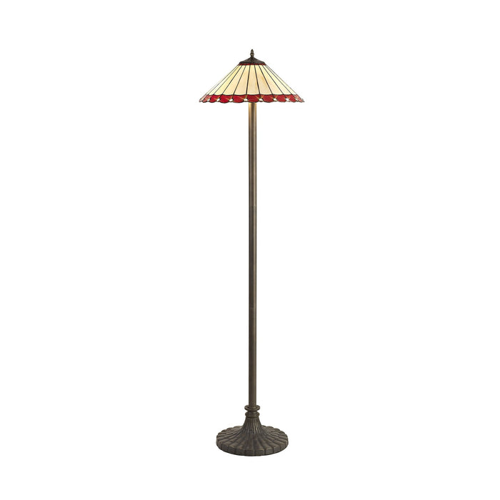 Nelson Lighting NLK03039 Umbrian 2 Light Stepped Design Floor Lamp With 40cm Tiffany Shade Red/Chrome/Crystal/Aged Antique Brass