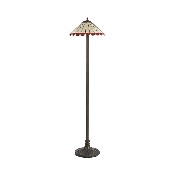 Nelson Lighting NLK03039 Umbrian 2 Light Stepped Design Floor Lamp With 40cm Tiffany Shade Red/Chrome/Crystal/Aged Antique Brass