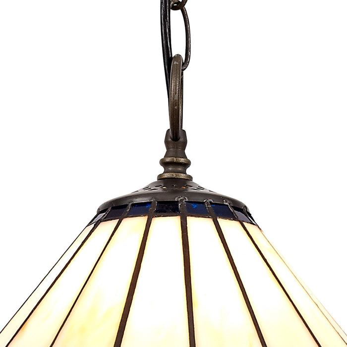 Nelson Lighting NLK03089 Umbrian 1 Light Down Lighter Pendant With 30cm Tiffany Shade Blue/Chrome/Crystal/Aged Antique Brass