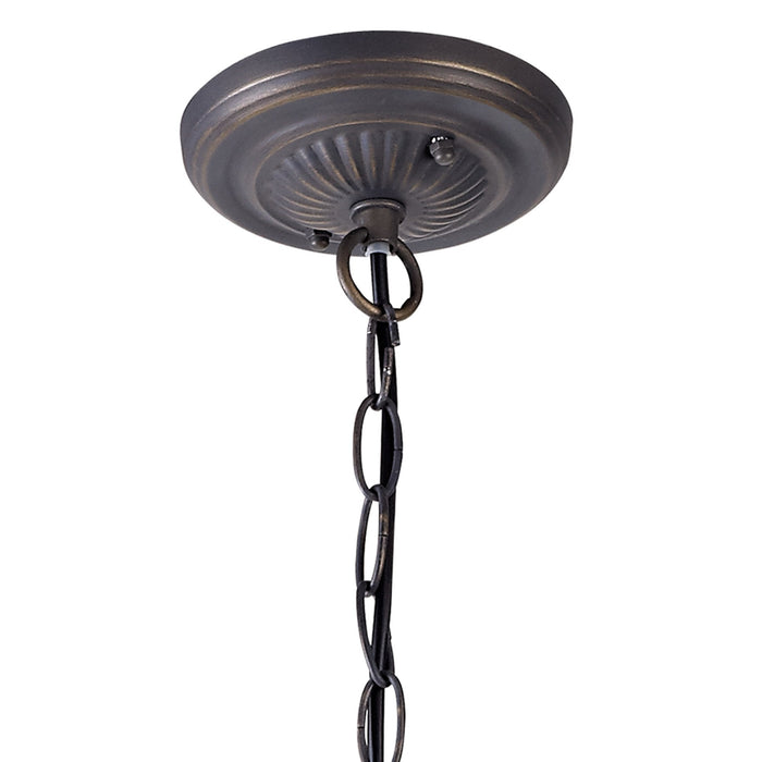 Nelson Lighting NLK03099 Umbrian 2 Light Down Lighter Pendant With 30cm Tiffany Shade Blue/Chrome/Crystal/Aged Antique Brass