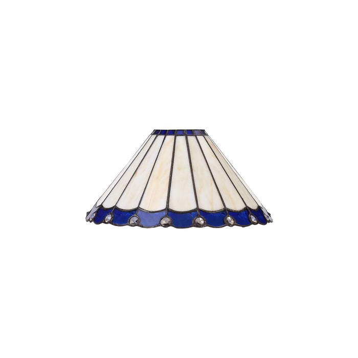 Nelson Lighting NLK03099 Umbrian 2 Light Down Lighter Pendant With 30cm Tiffany Shade Blue/Chrome/Crystal/Aged Antique Brass