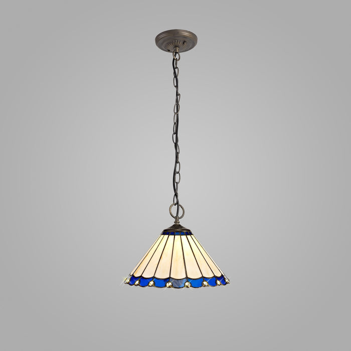 Nelson Lighting NLK03109 Umbrian 3 Light Down Lighter Pendant With 30cm Tiffany Shade Blue/Chrome/Crystal/Aged Antique Brass