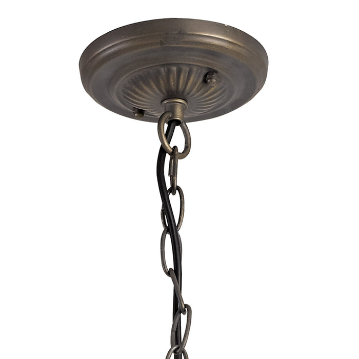 Nelson Lighting NLK03109 Umbrian 3 Light Down Lighter Pendant With 30cm Tiffany Shade Blue/Chrome/Crystal/Aged Antique Brass